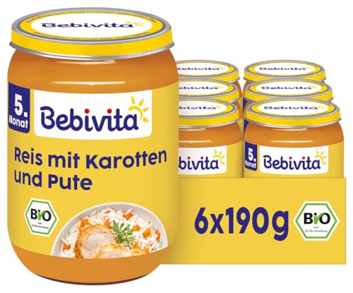 Bebivita Menüs ab dem 5. Monat Reis mit Karotten und Pute, 6er Pack (6x190g)