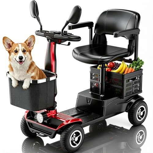 4 Rad Seniorenmobil Klappbar Elektromobil für Senioren und Erwachsene 20AH Akku Elektrischer Rollator 30-45km Reichweite Elektroroller mit Sitz und Korb Elektro Scooter bis 150kg für Reisen Alltag