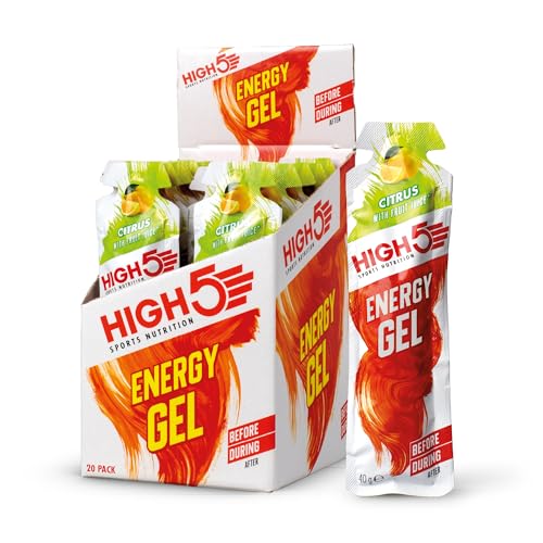 HIGH5 Energy Gel, Energie-Gel im schnell zu öffnenden Portionsbeutel, mit natürlichem Fruchtsaft | (Zitrus, 20 x 40g)