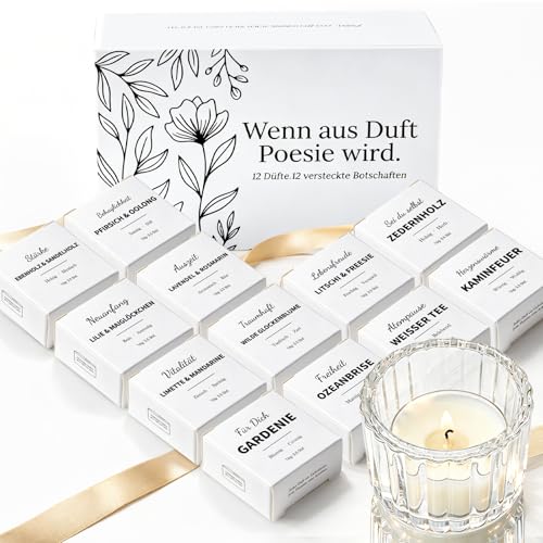 Duftkerze Geschenke für Frauen 12 Stück - Verborgene Botschaft Erscheint beim Abbrennen, Personalisiert Rituals Idee Kleine Beste Lustige Geburtstagsgeschenkset für Freundin Partner Muttertagsgeschenk