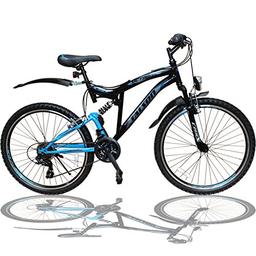 Talson 26 Zoll Mountainbike Fahrrad MIT VOLLFEDERUNG & Beleuchtung 21-Gang OXT Black