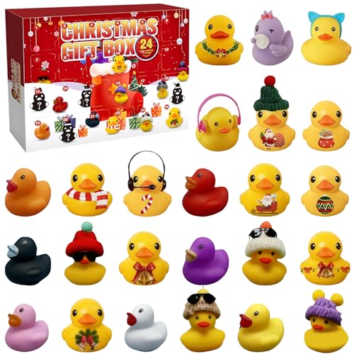 Adventskalender Enten 2025, Adventskalende Kinder mit 24 Gummiente Weihnachten Geschenk für 1-3+ Jahre Jungen Mädchen, Countdown Kalender Weihnachten Geschenken, Badespielzeug Set