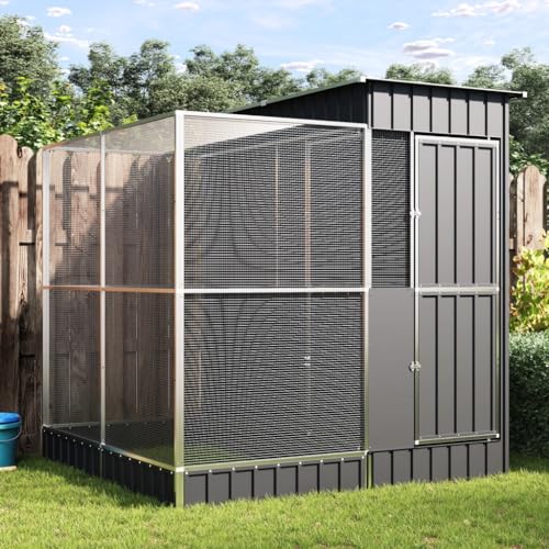 Emmtore Voliere mit Erweiterung Silbern Stahl, Vogelvoliere, Wellensittichkäfig, großer Vogelkäfig, Vogelkäfig, Papageienkäfig,209 x 203 x 216 cm