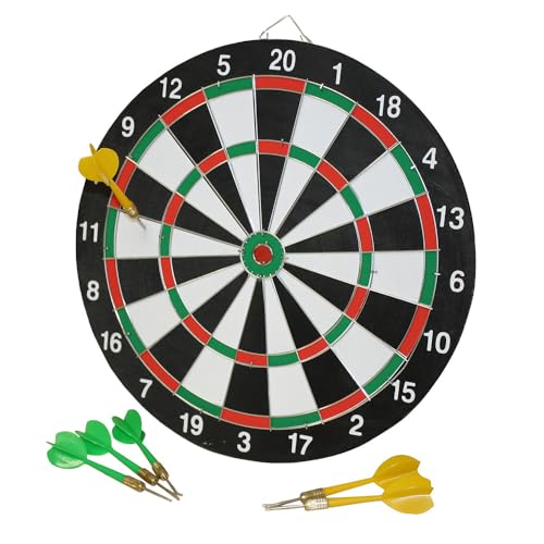 Idena - Dartscheibe zum Aufhängen, Dartboard mit 2 Seiten, Durchmesser 29 cm, inkl. 6 Dartpfeilen in Grün und Gelb sowie Spielanleitung