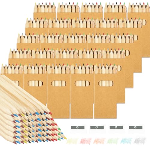 Deepton Buntstifte Set, 20 Packungen Kleine Buntstifte mit je 6 Buntstiften, 120 Mehrfarbig Holzstifte mit 4 Spitzern, Farbstifte Kinder für Kunst Zeichnung, Schreiben, Skizzieren und Färbung