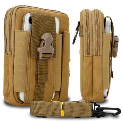 Cadorabo Taktische Handytasche in Uni BRAUN -Molle-EDC-Tasche kompatibel mit LG L40 mit Schultergurt -Handyhalter, Militär Gürteltasche, Hüfttasche