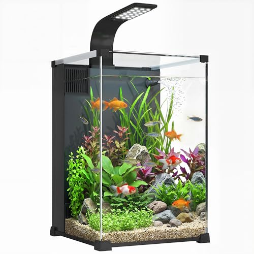 PawHut Aquarium Komplettset 36L Nano Aquarium mit LED-Beleuchtung Filtersystem Fischtank mit Pumpe Zirkulation Einsteigerbecken für Fische & Pflanzen 30 x 30 x 45,5 cm Schwarz