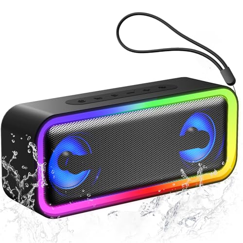IKT Bluetooth Lautsprecher mit Licht, Musikbox Bluetooth 5.4, 30W Stereo Bass Boost, IPX7 Wasserdicht, 7 RGB Lichtmodi, 30h Spielzeit, Party-Lautsprecher für Innen & Outdoor, TWS, AUX, TF-Karte