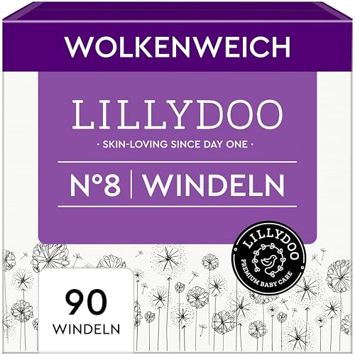 LILLYDOO hautfreundliche Baby Windeln - Größe 8 (17+ kg),Monatsbox (90 Stück), Sicherer Auslaufschutz, Weich, Parfümfrei, Ohne Lotionen & Farbstoffe für empfindliche Haut, Dermatologisch getestet