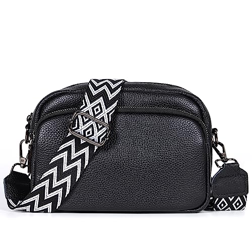 TANTOMI Umhängetasche Damen, Echtes Leder Klein Crossbody Bag Damen Handytasche zum Umhängen, Moderne Handtasche Taschen mit Breitem Schultergurt, Tasche Damen Tägliches Arbeiten, Einkaufen, Reisen