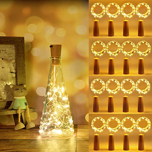 Vicloon 12 Stück Led Flaschenlicht, 2M 20 LEDs Glas Korken Licht Lichterkette, Flaschenlichterkette Korken mit 12 Ersatzbatterien, für Garten, Hochzeit, Valentinstag, LED Weihnachten Deko (Warmweiß)