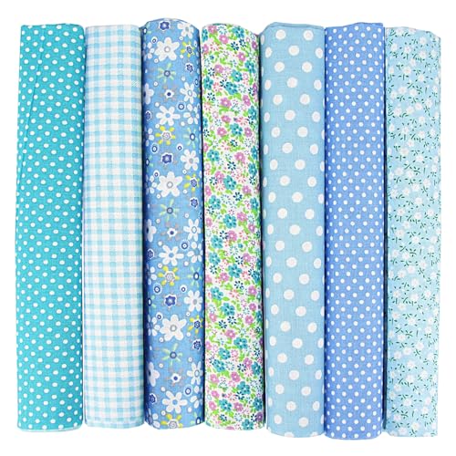 Axvxby 7er Set Baumwollstoff Paket 50x50cm – Stoffe zum Nähen Meterware für Patchwork zum Quilten, Nähen & DIY​, Puppenkleidung, Home Decor, Taschen & kreative Bastelprojekte (Blau)