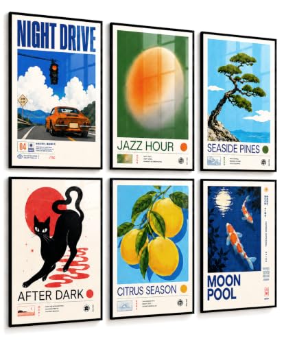 PosterPost 6er Vintage Japan Poster Set | Retro Art Prints DIN A4 | Japandi