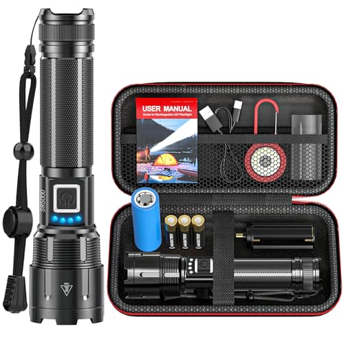 BUCASA Taschenlampe LED Aufladbar 1000000 Lumen, LED Taschenlampe Extrem Hell XHP70.2 Batteriebetrieben USB, Starke Taktische Taschenlampen, IP67 Wasserdicht 5 Modi Flashlight für Outdoor Notfälle