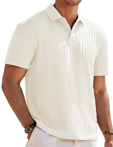 Elegancity Herren Poloshirts Beige Kurzarm Einfarbig Strick Sommer Golf Shirt Freizeit T Shirts Regular Fit Urlaub Polohemd S