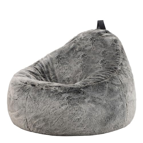 Icon Cocoon Sitzsack Sessel, Grau, Flauschiger Kunstpelzstoff, Sitzsack Erwachsene mit Füllung, Bean Bag, Flauschig Lounge Sessel, Lounge Stuhl, Schlafzimmer, Wohnzimmer, Wohnzimmer Möbel