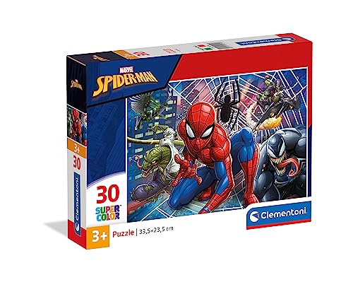 Clementoni 20250 Supercolor Spiderman – Puzzle 30 Teile ab 3 Jahren, buntes Kinderpuzzle mit besonderer Leuchtkraft & Farbintensität, Geschicklichkeitsspiel für Kinder