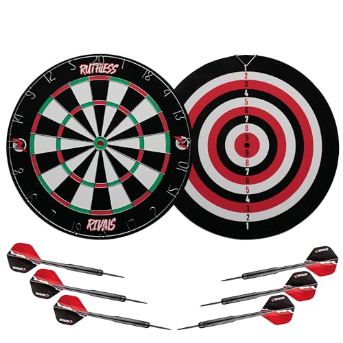 Ruthless Rivals Family Dart Board Game | Doppelseitiges Dartscheiben-Set inklusive 2 Sets Darts (DB074)