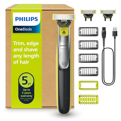 PHILIPS OneBlade 360 Face & Body - elektrischer Rasierer, Trimmer & Bodygroomer, 3x 360 Klingen, 4x Trimmaufsätze (1/2/3/5 mm), 2x Körperaufsätze, Nass- & Trockenrasur für Gesicht & Körper (QP2834/31)