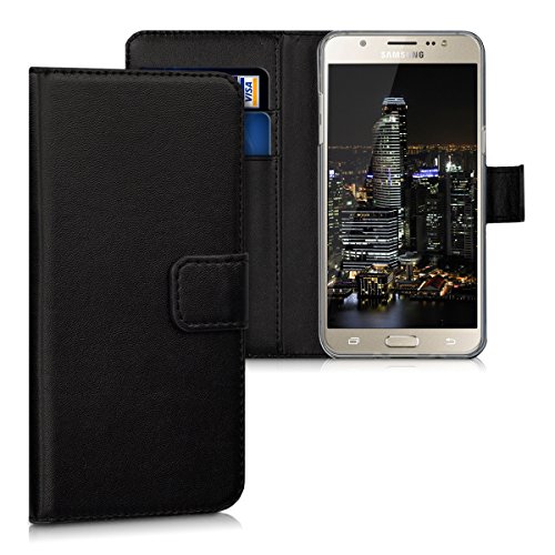 kwmobile Hülle kompatibel mit Samsung Galaxy J5 (2016) DUOS - Kunstleder Handyhülle mit Kartenfächern - in Schwarz
