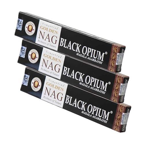 NKlaus 3X Golden Nag Black Opium Räucherstäbchen 45g – Sinnlicher, geheimnisvoller Duft für entspannte Abende & Meditation. Natürliches Räucherwerk