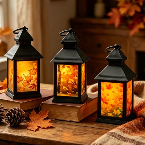3 Stück Herbstdeko Innen Tisch Laterne, Halloween Deko Outdoor Innen Lampe
