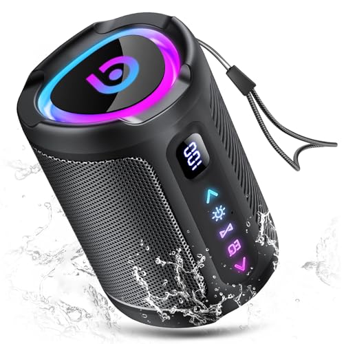 aowoka Bluetooth Lautsprecher mit Licht, 2026 Musikbox Tragbarer Box, Bluetooth 5.4, 30 St, Verbesserter Bass, IPX7 Wasserdicht, Outdoor Lautsprecher für Reisen, Sport, Party, Radfahren