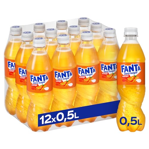 Fanta Zero Orange - fruchtig-spritzige Limonade mit klassisichem Orangen-Geschmack - ohne Zucker und ohne Kalorien - erfrischender Softdrink in Einweg Flaschen (12 x 500 ml)