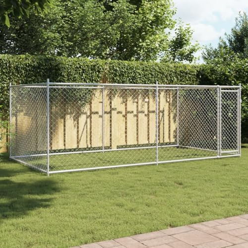 ChicAbode Hundezwinger mit Tür Grau 4x2x1,5 m Verzinkter Stahl Hundehaus Hundehütte Käfig A180
