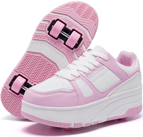 ANEFUN Jungen Mädchen Schuhe mit Rollen Skate, Kinder Rollschuhe Schuhe mit 4 Rollen Abnehmbar, Komfort Outdoor Sportschuhe für Kinder