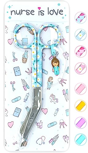 Nurse is Love Verbandsschere Pflege, Verbandschere Krankenschwester Schere aus Edelstahl scharf, abgerundete Spitze | für rettungsschere | Trauma schere mit bunt Designs | krankenschwester