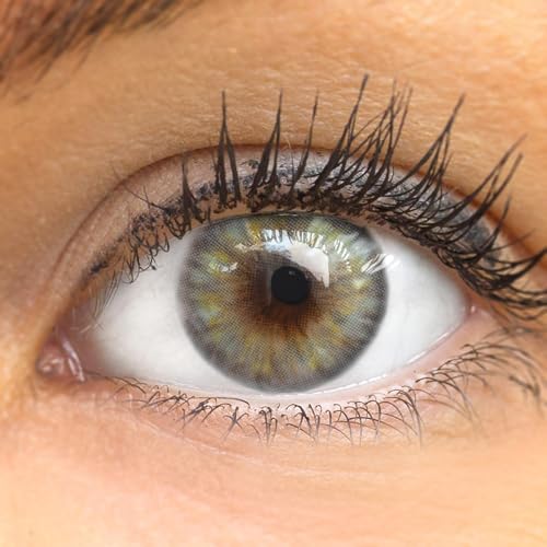 GLAMLENS Kontaktlinsen Blau farbig 'Avila Sky Blue' ohne Stärke farbige blaue Monatslinsen weiche Linsen soft Hydrogel 2 Stück Farblinsen + Linsenbehälter 0.0 Dioptrien natürliche Serie Farben
