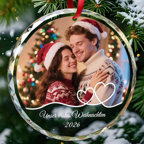 Puzzlo Personalisierte Weihnachtskugeln mit Foto Texte - Weihnachtskugel Personalisierte Geschenke für Femme Manner Familie Partner - Christbaumkugel Personalisiert Bild Weihnachtsdeko Innen Outdoor