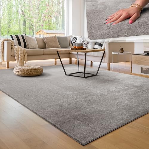 Paco Home Moderner Kuscheliger Wohnzimmer Teppich Kurzflor waschbar flauschig Weich Einfarbig Felloptik zeitlos stilvoll rutschfest pflegeleicht, Grösse:160x220 cm, Farbe:Grau