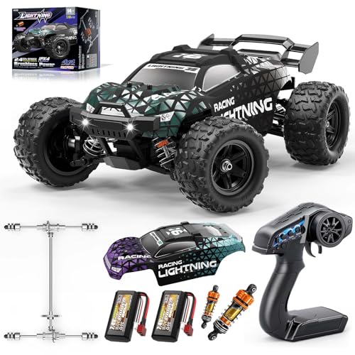 Cirmine Ferngesteuertes Auto 1:18 Brushless 4WD RC Auto 52 km/h für Erwachsene & Jungen ab 10 Jahren, Offroad RC Auto mit Vollmetall-Antrieb, ölgefüllten Stoßdämpfern, 2 Akkus & 2 Karosserien