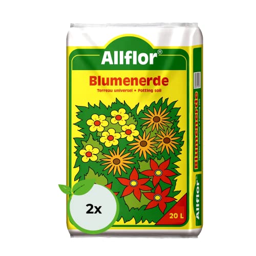 Allflor Blumenerde I 2 x 20 L I gebrauchsfertige Universalerde I hochwertige Erde im 20 Liter Beutel I Für alle Balkon- und Zimmerpflanzen geeignet I Enthält alle wichtigen Pflanzennährstoffe