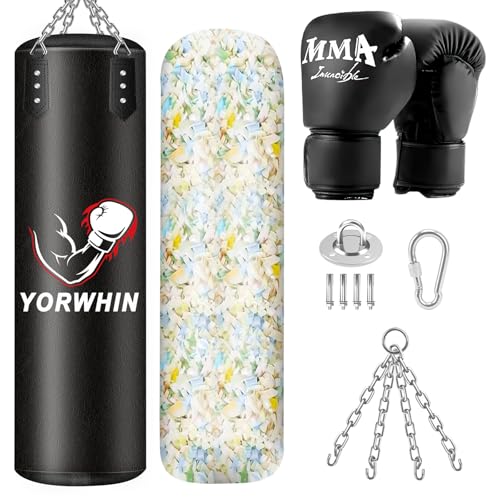 YORWHIN Boxsack Hängend, 5kg Boxsack Gefüllt Erwachsene mit Einer vollständigen Palette von Zubehör, Microfiber Leder schwere Tasche für das Training Kickboxen Fitness MMA Muay Thai Karate 120cm
