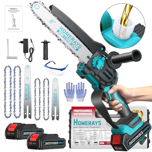 Mini Kettensäge mit Akku 4000mAh, 8-Zoll & 6-Zoll Mini Kettensäge Elektro mit Automatischer Öler und 2 * 2000mAh Bürstenlose Handkettensäge Akku für Gartenscheren Astschere Holzschneidenz