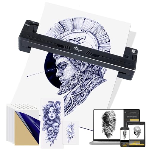 GBK M8 Tattoo Drucker Bluetooth, Tragbarer Tattoo Stencil Drucker, Thermodrucker Tattoos mit 5 Transferpapieren, Tattoo Printer für Künstler & Anfänger, Kompatibel mit Smartphone, Tablet & PC, A4–A8