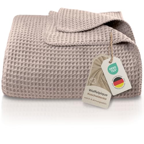 LAYNENBURG Premium Waffelpique Baumwolldecke 150x200 cm - Oeko-TEX 100 - Baumwollmix Kuscheldecke - Decke als Wohndecke, Sofa-Decke & Couchdecke - Wolldecke kuschelig-warm aus Baumwolle (Taupe)