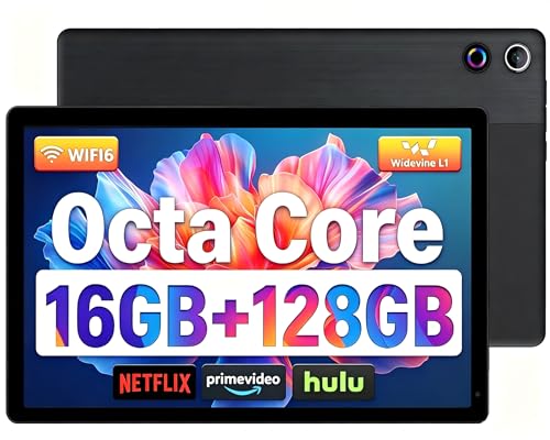 Ainmel Android Tablets, 10.36 Zoll Tablet, 16GB RAM 128GB ROM(1TB TF Expand), Octa Core, 1280 * 800 HD, 5G WiFi 6, BT 5.3, 5000mAh, Widevine L1, Dual Kamera Face ID Tablets Tab Pad (Schwarz)