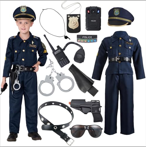 JOYIN Deluxe Polizistenkostüm und Rollenspielset für Kinder, Polizeikostüm inklusive Hemd, Hose, Hut, Gürtel, Handschellen und Holster -Polizeianzug Halloween, Cosplay-Klein (5–7 Jahre)