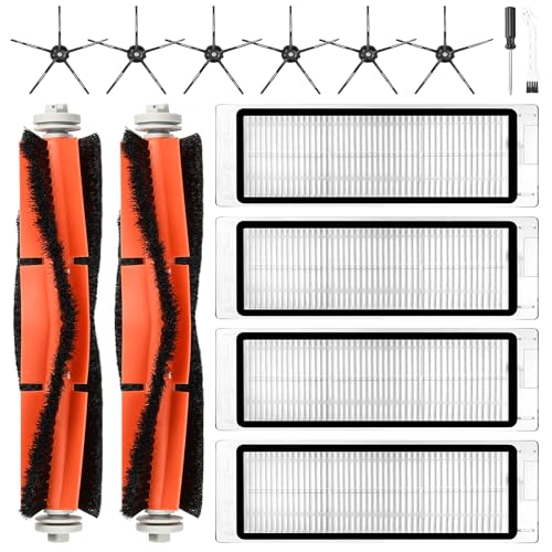 14 Stück Zubehörset für Xiaomi Roborock S6 / S5 Max / S5 / S6 Pure / S6 Maxv / S60 / S65 Saugroboter, Ersatzteile 2 Hauptbürste 4 HEPA Filter 6 Seitenbürste 1 Reinigungszubehör 1 Schraubendreher
