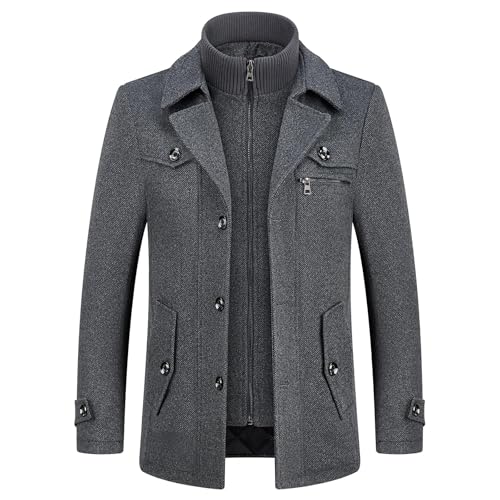 KUDORO Herren Wintermantel Wolle Kurzmantel Herren Wollmantel Mittellang Peacoat Herren Casual Slim Fit für Business Freizeit(Dunkelgrau1,M)