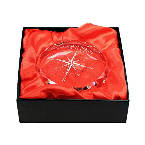 Gravado Kristall aus Glas mit Gravur – Motiv Kompass – Personalisiert mit [Namen] und [Datum] – Geschenkidee zum Geburtstag – Briefbeschwerer – Seefahrer – Vatertagsgeschenke – Geschenkbox