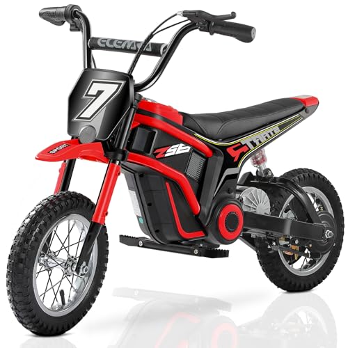 ELEMARA 24V Motorrad Elektrisch für Kinder, 250W Dirt Bike W/Rücklichtern,Musik,24,5 KM/H & 150 KG Max, Kettenantriebsmotor,Drehgasgriff & Handbetätigte Hinterradbremse,12