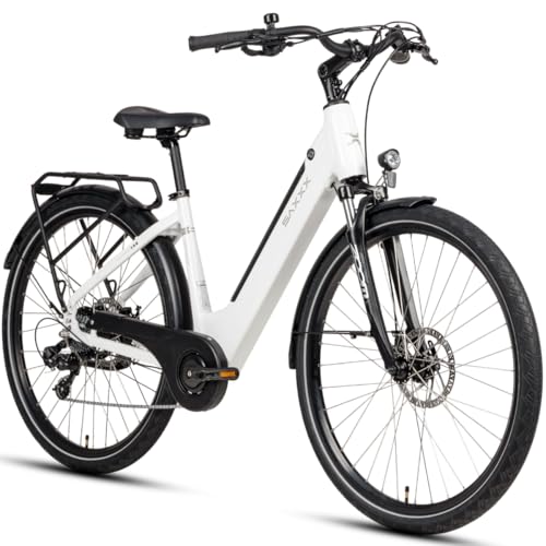 SAXXX E Bike Damen 28 Zoll Tiefeinsteiger mit 36V 13Ah Akku, Elektro Fahrrad Erwachsene mit Scheibenbremse, 7 Gang Kettenschaltung Pedelec mit Federgabel, Gepäckträger für Damen/Frauen Herren/Männer