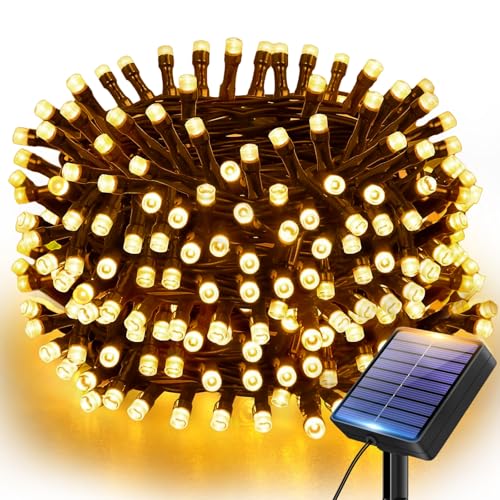 btfarm 6M 60 LED Solar Lichterkette Aussen, IP65 Wasserdicht Lichterkette Außen Solar, 8 Modi Solarlichterkette Außen Wetterfest Draht für Outdoor Garten Balkon Terrasse Weihnachten Deko, Warmweiß