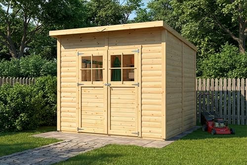 ALPHOLZ Gartenhaus Alster, Gerätehaus Holz, 251x254x210 cm, Pultdach, inkl. Fußboden, Lagerschuppen Garten, Fahrradschuppen, 6m², 19mm Wand, Naturbelassen