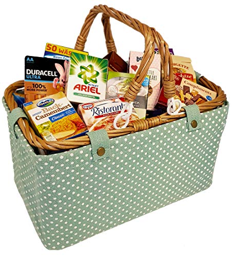 tanner DER KLEINE KAUFMANN TANNER Deco - Einkaufskorb, Mint, Stoffkorb mit Punkten und Inhalt, Zubehör für Kaufmannsladen, lebensmittelechtes Design, 4015.9